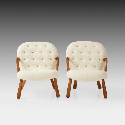 Arnold Madsen Rare Pair of Clam Chairs in Ivory Boucl by Arnold Madsen