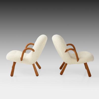 Arnold Madsen Rare Pair of Clam Chairs in Ivory Boucl by Arnold Madsen