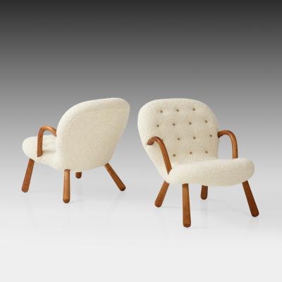 Arnold Madsen Rare Pair of Clam Chairs in Ivory Boucl by Arnold Madsen