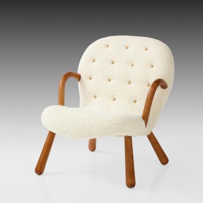 Arnold Madsen Rare Pair of Clam Chairs in Ivory Boucl by Arnold Madsen