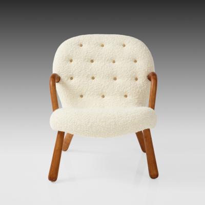 Arnold Madsen Rare Pair of Clam Chairs in Ivory Boucl by Arnold Madsen