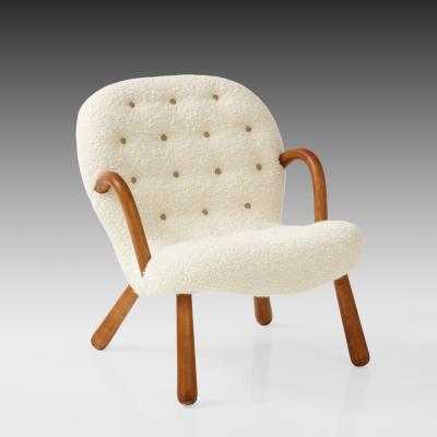 Arnold Madsen Rare Pair of Clam Chairs in Ivory Boucl by Arnold Madsen