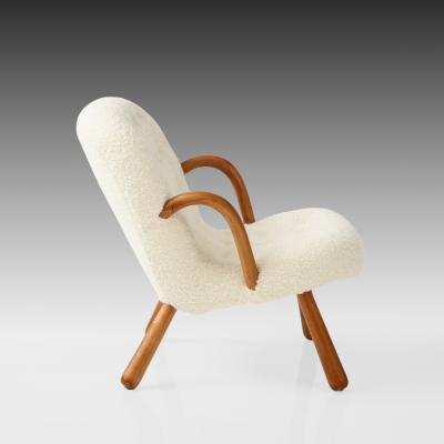 Arnold Madsen Rare Pair of Clam Chairs in Ivory Boucl by Arnold Madsen