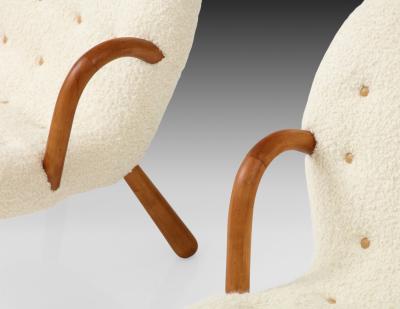 Arnold Madsen Rare Pair of Clam Chairs in Ivory Boucl by Arnold Madsen