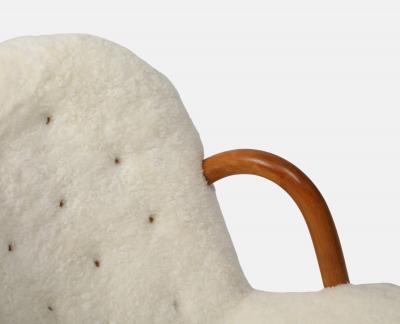 Arnold Madsen Rare Pair of Clam Chairs in Ivory Sheepskin by Arnold Madsen