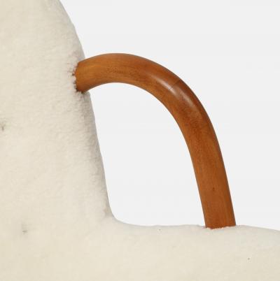 Arnold Madsen Rare Pair of Clam Chairs in Ivory Sheepskin by Arnold Madsen
