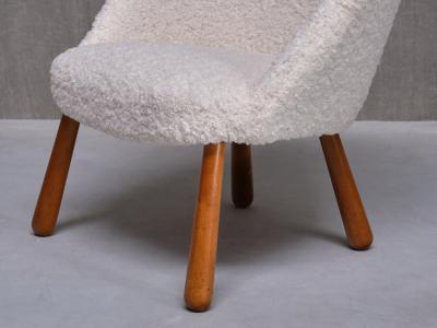 Arnold Madsen Swedish Modern Clam Chair in White Teddy Fabric and Beech 1940s