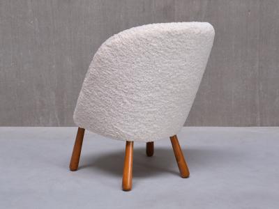 Arnold Madsen Swedish Modern Clam Chair in White Teddy Fabric and Beech 1940s