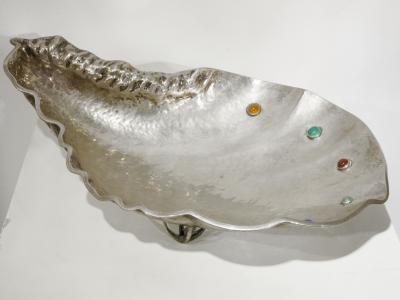 Arrigo Finzi Shell shaped plate in silver and gemstone Arrigo Finzi circa 1950