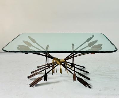 Arrow Coffee Table w Scalloped Glass 1940 s France