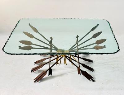 Arrow Coffee Table w Scalloped Glass 1940 s France