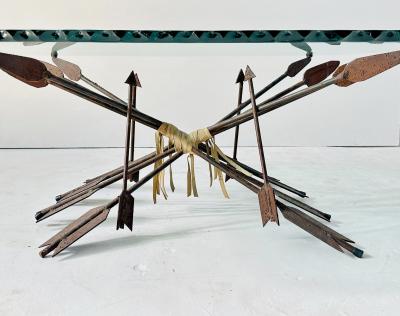 Arrow Coffee Table w Scalloped Glass 1940 s France