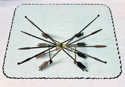 Arrow Coffee Table w Scalloped Glass 1940 s France