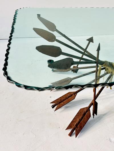 Arrow Coffee Table w Scalloped Glass 1940 s France