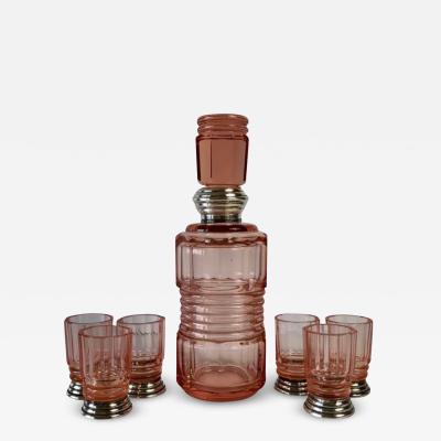 Art Dec Liqueur Set with Glasses Set with Silver 800 Moser