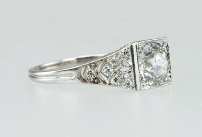Art Deco 1 01 Carat Old European Cut Diamond Platinum Engagement Ring