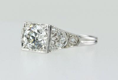 Art Deco 1 01 Carat Old European Cut Diamond Platinum Engagement Ring