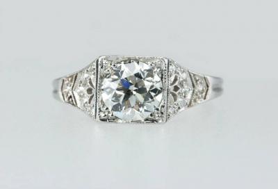 Art Deco 1 01 Carat Old European Cut Diamond Platinum Engagement Ring