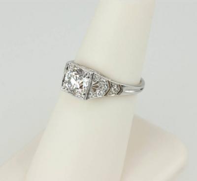Art Deco 1 01 Carat Old European Cut Diamond Platinum Engagement Ring
