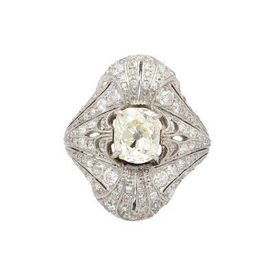 Art Deco 1 55 Carat Old European Cut Diamond Milgrain Filigree Platinum Ring