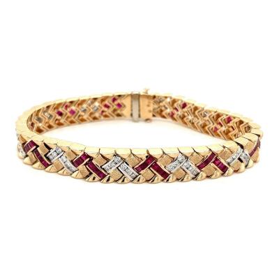 Art Deco 14K Gold Ruby and Diamond Bracelet Link Bracelet