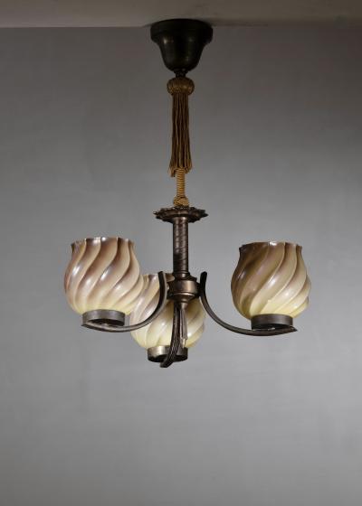 Art Deco 3 arm chandelier