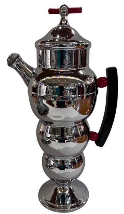 Art Deco 8 Piece Farberware Bubble Cocktail Shaker Set w Black and Red Handles