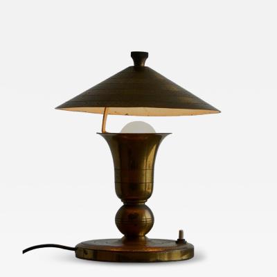Art Deco Accent Table Lamp in Patinated Brass 1940s