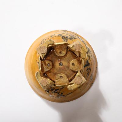 Art Deco Amber Gold Marble Dish with Stylized Gilt Bronze Base