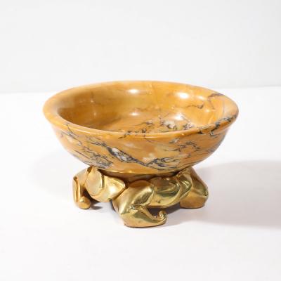 Art Deco Amber Gold Marble Dish with Stylized Gilt Bronze Base