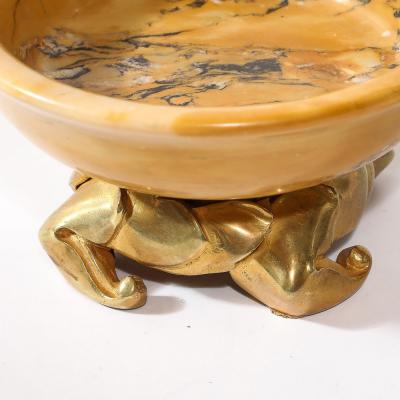 Art Deco Amber Gold Marble Dish with Stylized Gilt Bronze Base