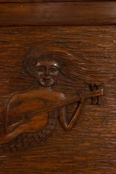 Art Deco American Carved Walnut Mermaid Wall Plaque
