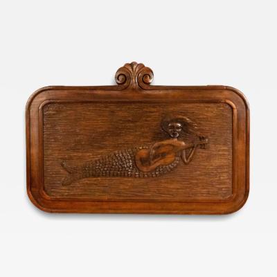 Art Deco American Carved Walnut Mermaid Wall Plaque