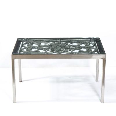 Art Deco Antique Burnished Cast Iron Gate Cocktail Table with Floral Detailing