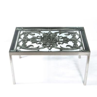 Art Deco Antique Burnished Cast Iron Gate Cocktail Table with Floral Detailing