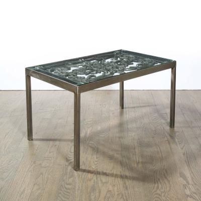 Art Deco Antique Burnished Cast Iron Gate Cocktail Table with Floral Detailing