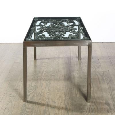 Art Deco Antique Burnished Cast Iron Gate Cocktail Table with Floral Detailing