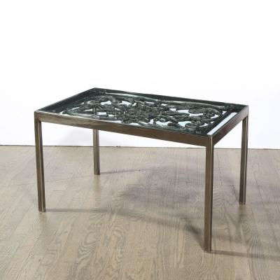 Art Deco Antique Burnished Cast Iron Gate Cocktail Table with Floral Detailing