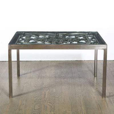 Art Deco Antique Burnished Cast Iron Gate Cocktail Table with Floral Detailing