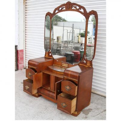 Art Deco Antique Waterfall Dresser with Carved Mirror