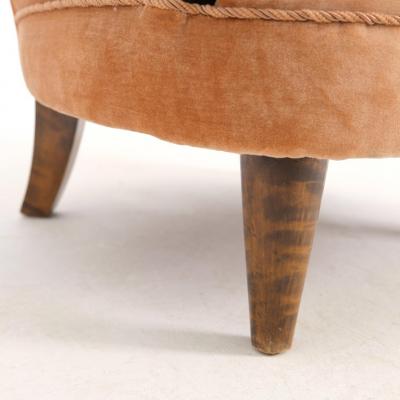 Art Deco Armchair in Curly Flaming Birch and Peach Velvet Finland 1930s