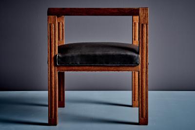 Art Deco Armchair in solid Oak with new upholstered Leather Seat