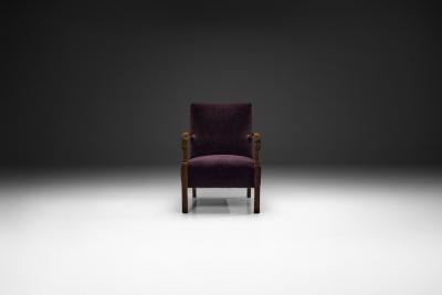 Art Deco Armchair with Aubergine Upholstery Europe First half of the 20th C