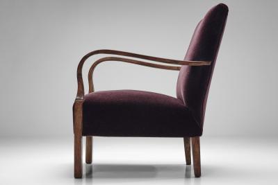 Art Deco Armchair with Aubergine Upholstery Europe First half of the 20th C
