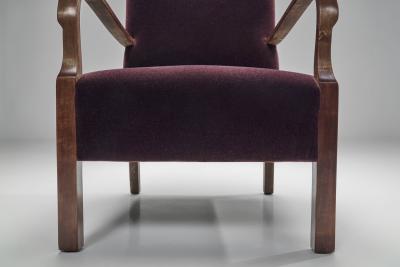 Art Deco Armchair with Aubergine Upholstery Europe First half of the 20th C