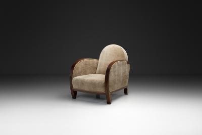 Art Deco Armchair with Carved Wooden Details Europe First half of the 20th C