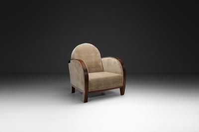 Art Deco Armchair with Carved Wooden Details Europe First half of the 20th C