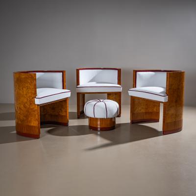 Art Deco Armchairs with Pouf probably Italy 1920s