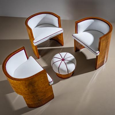 Art Deco Armchairs with Pouf probably Italy 1920s