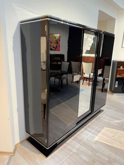 Art Deco Armoire Black Lacquer Mahogany Mirror Chrome France circa 1930